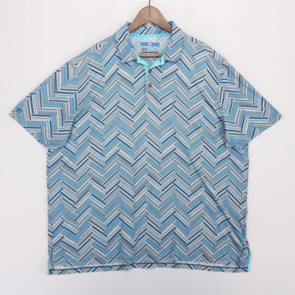 IBKUL Polo Shirt Mens XXL Blue Chevron Icefil Cooling Performance Golf Stretch